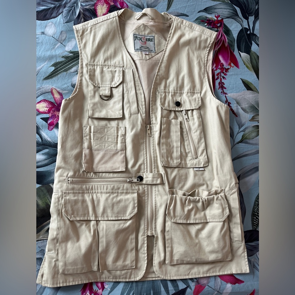 Fox Fire Beige Safari Utility Field Vest Adult XS